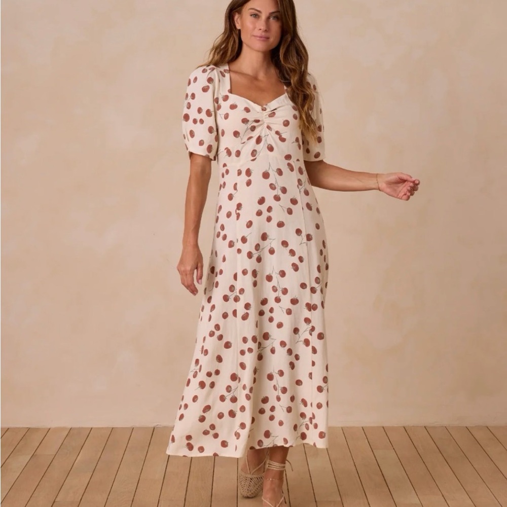 Rylee + Cru Cream Midi Dress with Brown Polka Dots